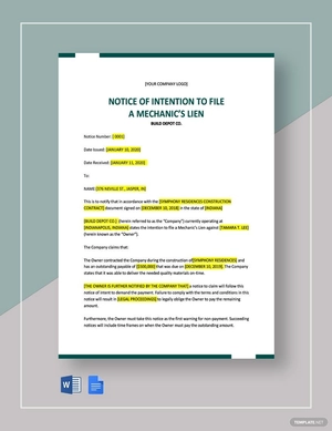 Notice of Intention to File a Mechanic Template