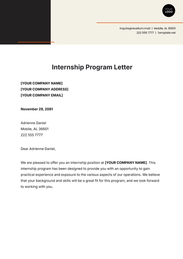 Free Internship Program Letter Template to Edit Online