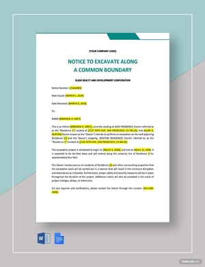 Notice to Excavate Along a Common Boundary Template