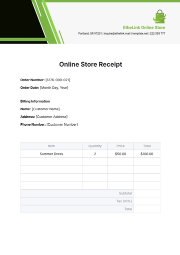 Free Online Store Receipt Template to Edit Online