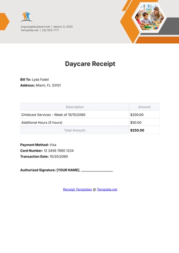 Free Daycare Receipt Template to Edit Online