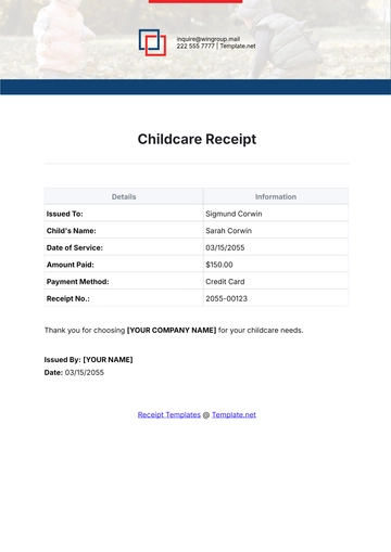 Free Childcare Receipt Template to Edit Online
