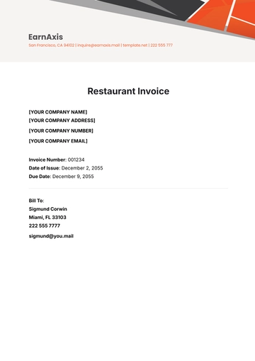 Free Restaurant Invoice Template to Edit Online