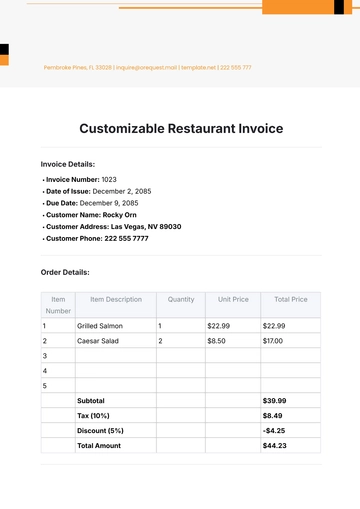 Free Customizable Restaurant Invoice Template to Edit Online