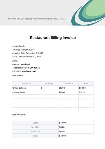 Free Restaurant Billing Invoice Template to Edit Online