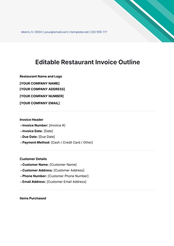Free Editable Restaurant Invoice Outline Template to Edit Online