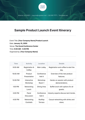 Free Sample Product Launch Event Itinerary Template to Edit Online