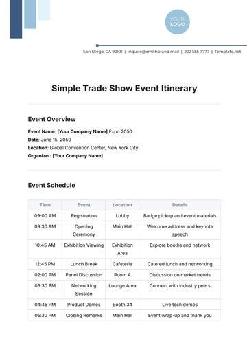 Free Simple Trade Show Event Itinerary Template to Edit Online