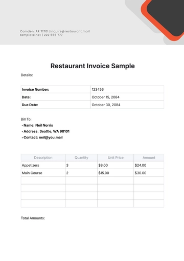 Free Restaurant Invoice Sample Template to Edit Online