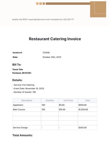 Free Restaurant Catering Invoice Template to Edit Online