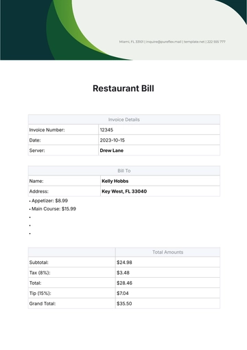 Free Restaurant Bill Template to Edit Online