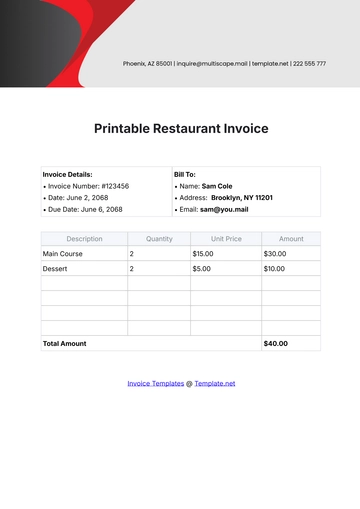 Free Printable Restaurant Invoice Template to Edit Online