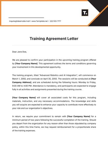 Free Training Agreement Letter Template to Edit Online