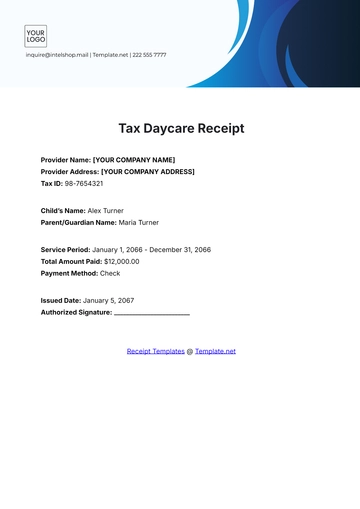 Free Tax Daycare Receipt Template to Edit Online