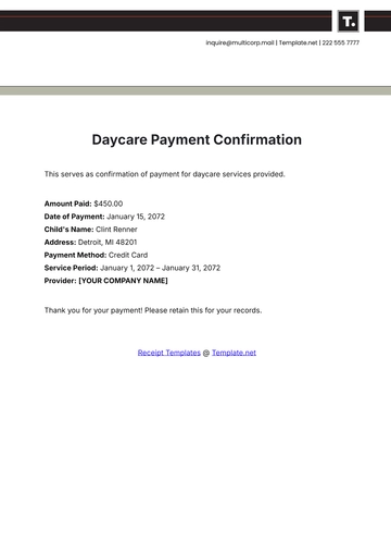 Free Daycare Payment Confirmation Template to Edit Online