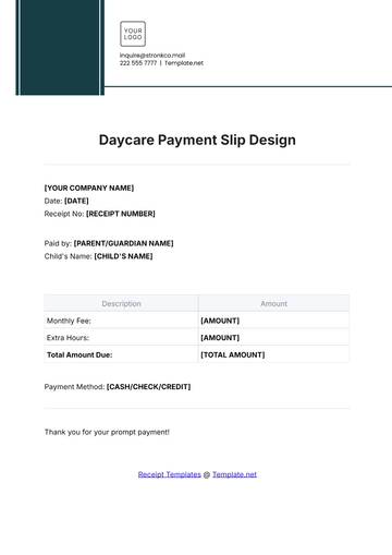 Free Daycare Payment Slip Design Template to Edit Online