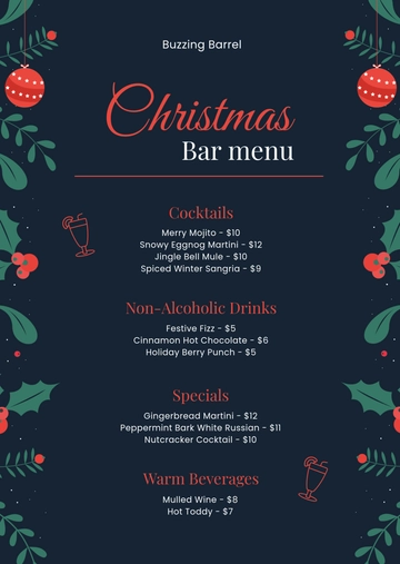 Free Christmas Bar Menu Template to Edit Online