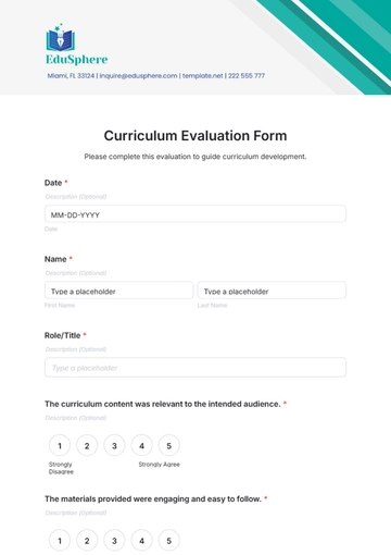 Free Curriculum Evaluation Form Template to Edit Online