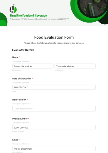 Free Food Evaluation Form Template to Edit Online