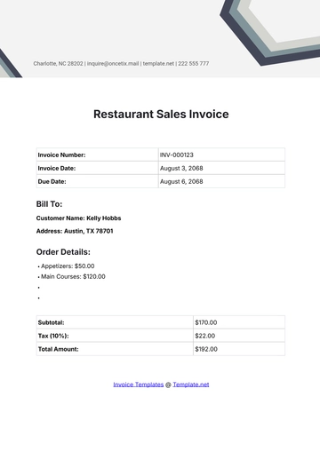 Free Restaurant Sales Invoice Template to Edit Online