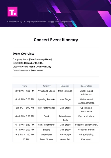 Free Concert Event Itinerary Template to Edit Online