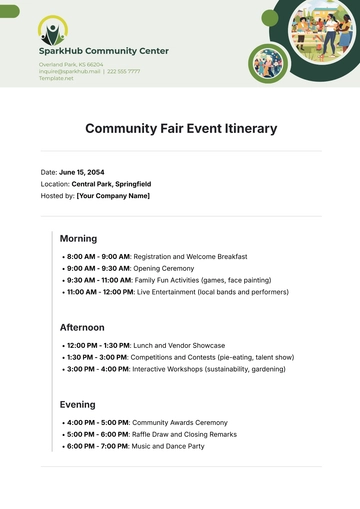 Free Community Fair Event Itinerary Template to Edit Online