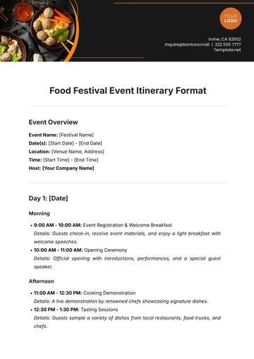 Free Food Festival Event Itinerary Format Template to Edit Online