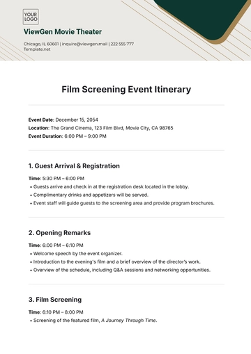 Free Film Screening Event Itinerary Template to Edit Online