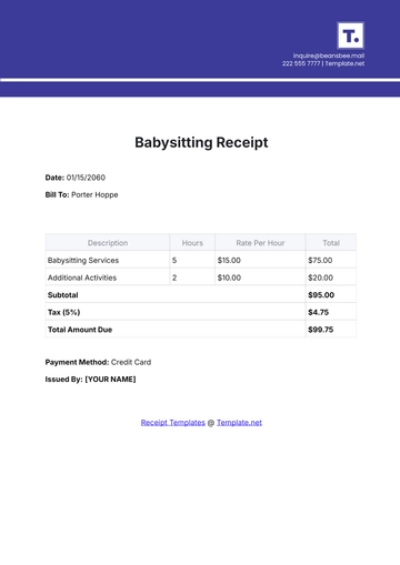 Free Babysitting Receipt Template to Edit Online
