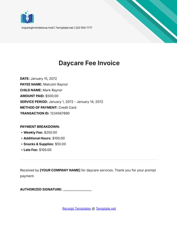 Free Daycare Fee Invoice Template to Edit Online