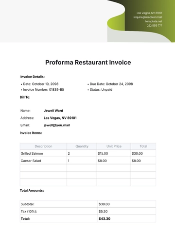Free Proforma Restaurant Invoice Template to Edit Online