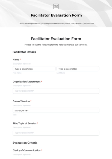 Free Facilitator Evaluation Form Template to Edit Online