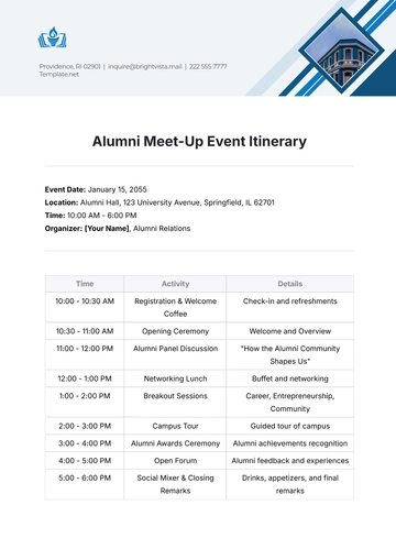 Free Alumni Meet-Up Event Itinerary Template to Edit Online
