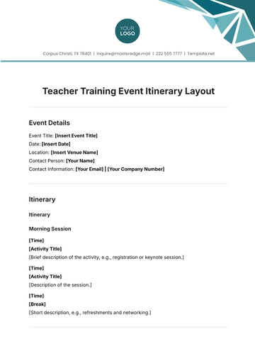 Free Teacher Training Event Itinerary Layout Template to Edit Online