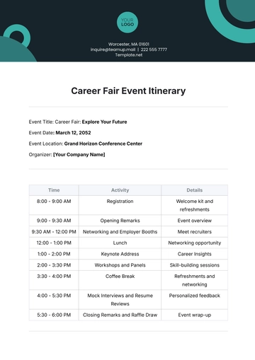 Free Career Fair Event Itinerary Template to Edit Online