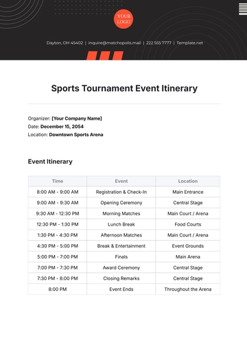 Free Sports Tournament Event Itinerary Template to Edit Online