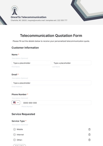Free Telecommunication Quotation Form Template to Edit Online