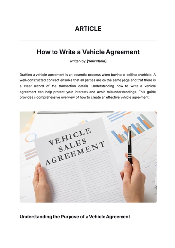 Free How to Write a Vehicle Agreement Template to Edit Online