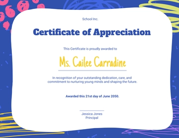 Free Kindergarten Teacher Appreciation Certificate Template to Edit Online