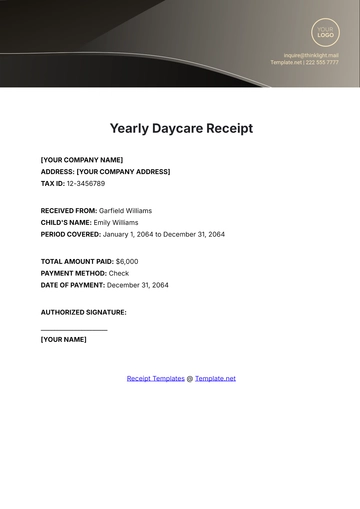 Free Yearly Daycare Receipt Template to Edit Online