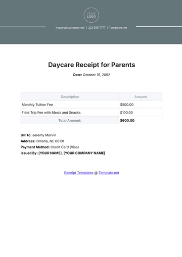 Free Daycare Receipt for Parents Template to Edit Online