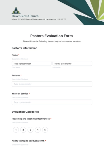 Free Pastors Evaluation Form Template to Edit Online