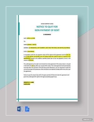 Notice to Quit for Non-Payment of Rent Template