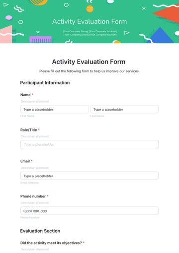Free Activity Evaluation Form Template to Edit Online