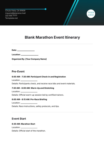 Free Blank Marathon Event Itinerary Template to Edit Online
