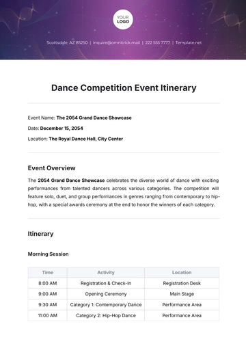 Free Dance Competition Event Itinerary Template to Edit Online