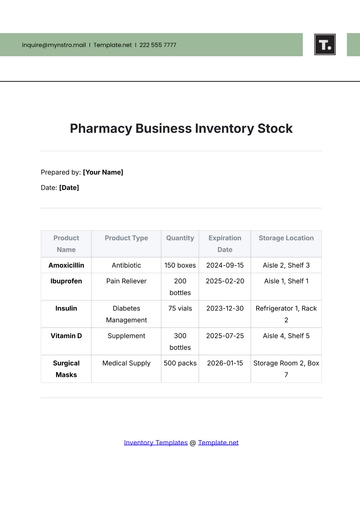 Free Pharmacy Business Inventory Stock Template to Edit Online