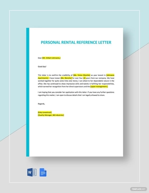 Personal Rental Reference Letter