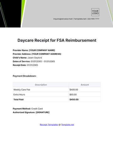 Free Daycare Receipt for FSA Reimbursement Template to Edit Online