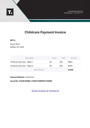 Free Childcare Payment Invoice Template to Edit Online